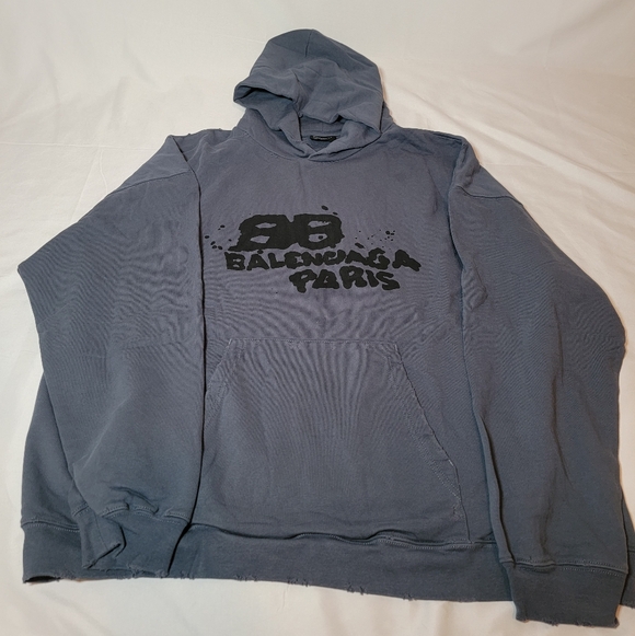 Balenciaga Men's Slate Blue Hoodie with Graphic - Picture 2 of 6